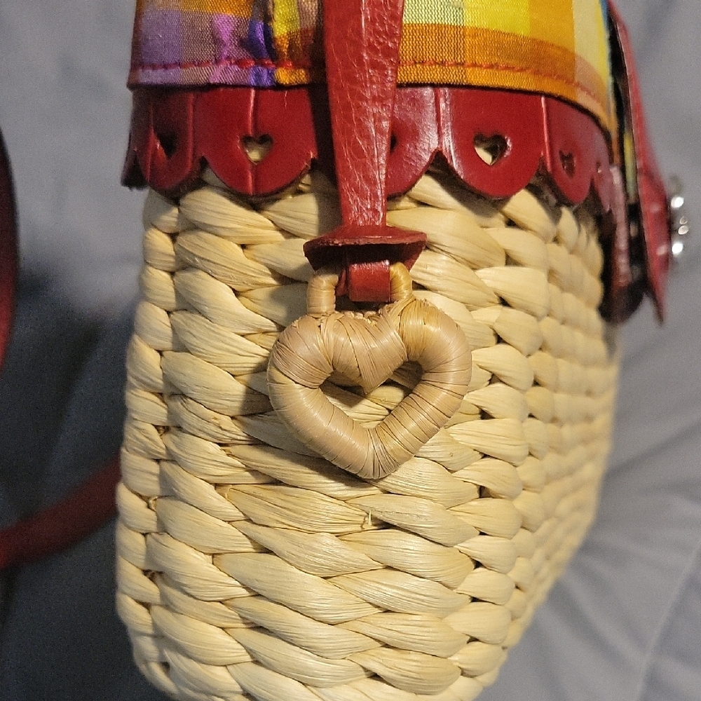 Brighton Colorful Woven Basket Handbag with Red Straps - Picture 7 of 7